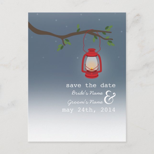 Oil Lamp Camping / Outdoor Evening Save The Date Announcement Postcard (Front)
