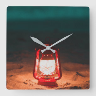 Oil lamp square wall clock