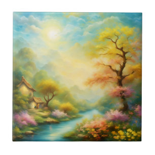 oil paint a spring landscape and tree tile