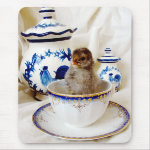 Oil Paint Effect Chick and Tea Cup In Studio Mouse Mat