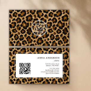 Oil Paint Leopard Animal Print Your Logo QR Code Business Card