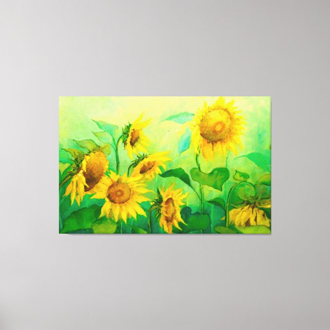 Oil Paint On Canvas Sunflowers In Sunlight Print (Front)