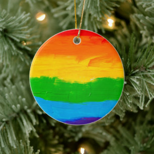 Oil paint Rainbow Colours Gay Lesbian LGBT Ceramic Tree Decoration