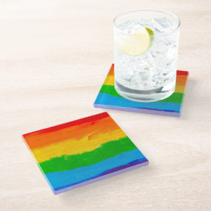 Oil paint Rainbow Colours Gay Lesbian LGBT Glass Coaster