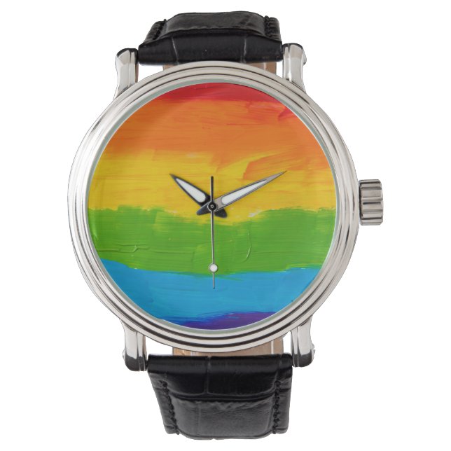 Oil paint Rainbow Colours Gay Lesbian LGBT Watch (Front)