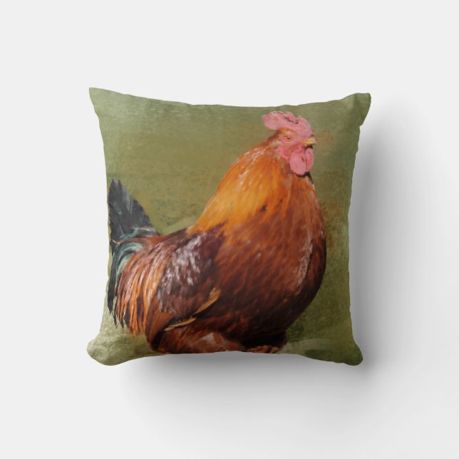Oil Painted Chicken Throw Pillow (Front)