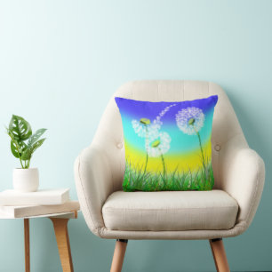 Oil Painted Dandelion Weed Clock, Cushion