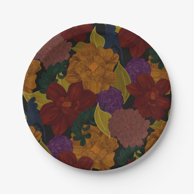 Oil Painted Flowers Paper Plate (Front)