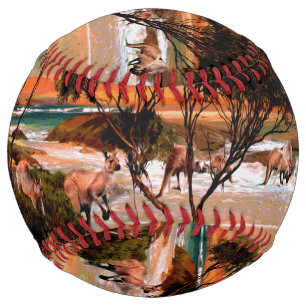 Oil Painted Kangaroos At The Beach, Softball