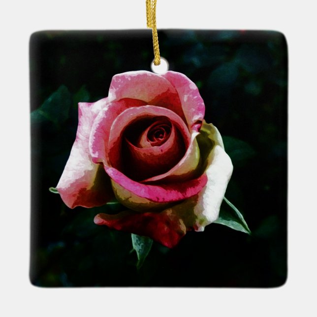 Oil painted red rose ceramic ornament (Front)