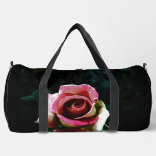 Oil painted red rose duffle bag