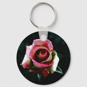Oil painted red rose key ring