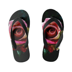 Oil painted red rose kid's flip flops
