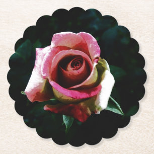 Oil painted red rose paper coaster
