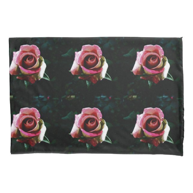Oil painted red rose pillowcase (Front-Left)