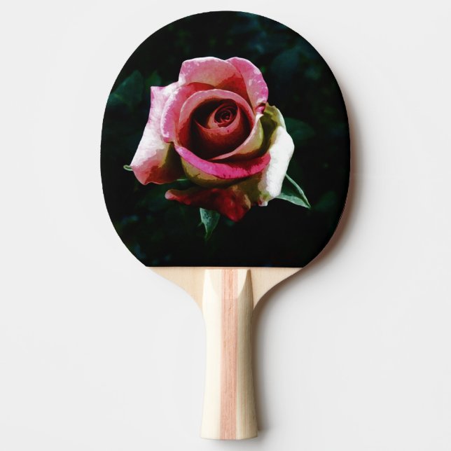 Oil painted red rose ping pong paddle (Front)