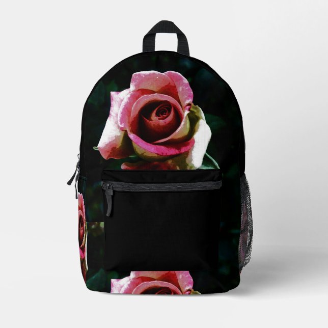 Oil painted red rose printed backpack (Front)