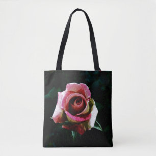 Oil painted red rose tote bag