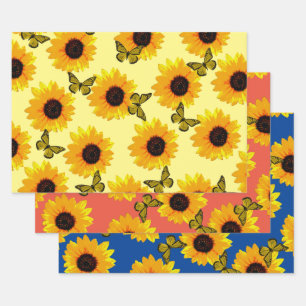 Oil Painted Sunflowers And Butterflies, Wrapping Paper Sheet