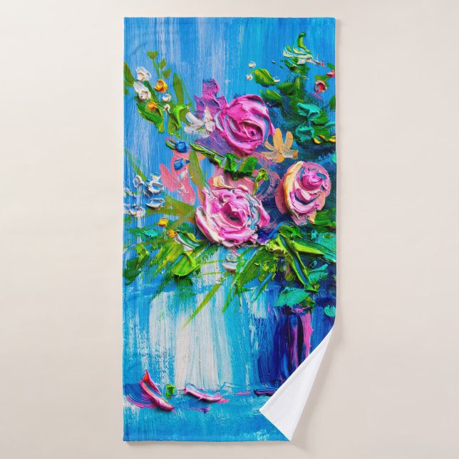 Oil painting a bouquet of roses. Impressionist sty Bath Towel (Bath Towel)