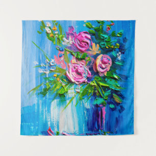 Oil painting a bouquet of roses. Impressionist sty Tapestry