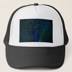 Oil painting blue-purple peacock trucker hat