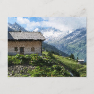Oil painting canvas of austrian tirol Farmland Postcard