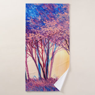 Oil painting colorful trees. Abstract image of for Bath Towel