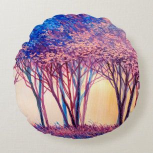 Oil painting colorful trees. Abstract image of for Round Cushion