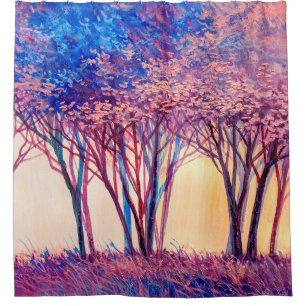 Oil painting colorful trees. Abstract image of for Shower Curtain