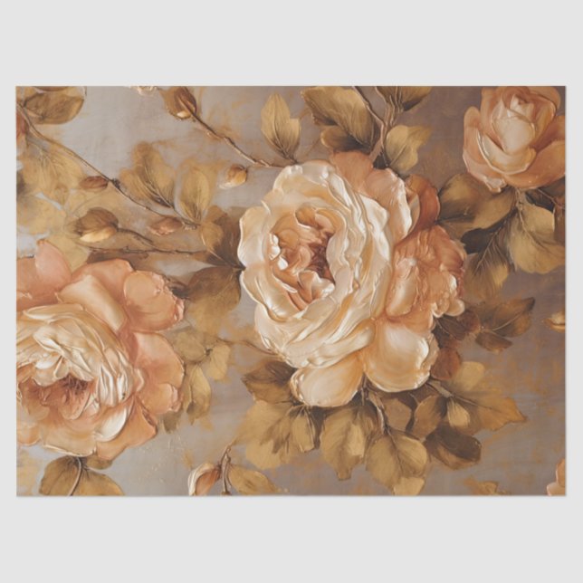 Oil painting cream white copper roses autumn  tissue paper (Front)
