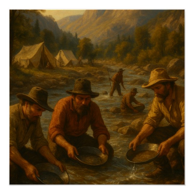 Oil painting depicting the American Gold Rush Poster (Front)