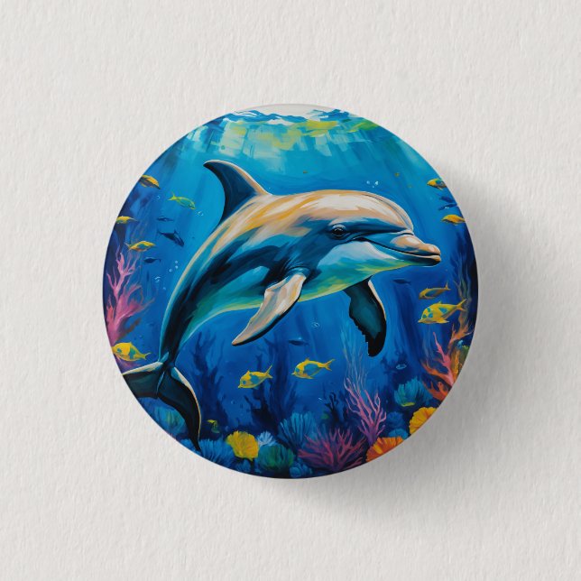 Oil Painting Dolphin 3 Cm Round Badge (Front)