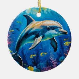 Oil Painting Dolphin Ceramic Tree Decoration