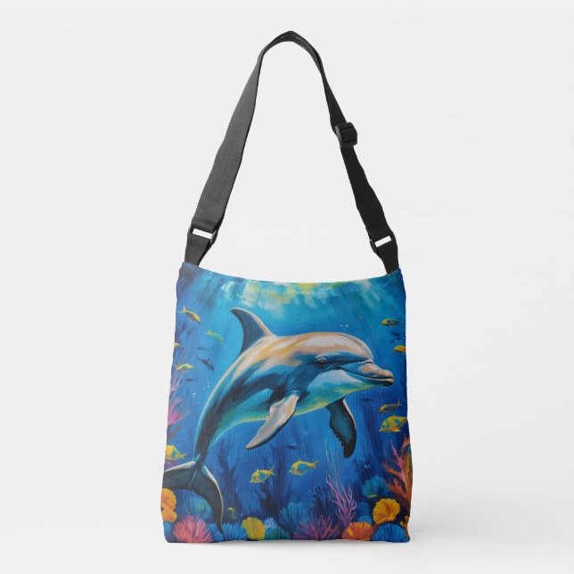 Oil Painting Dolphin Crossbody Bag (Front)