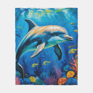 Oil Painting Dolphin Fleece Blanket