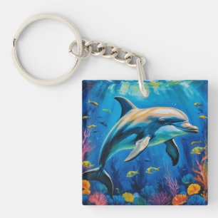 Oil Painting Dolphin Key Ring