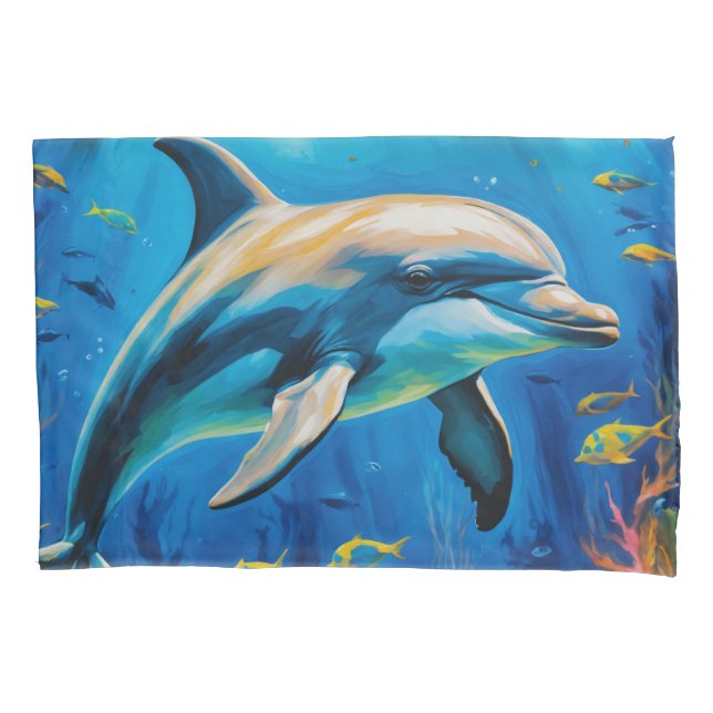 Oil Painting Dolphin Pillowcase (Front)