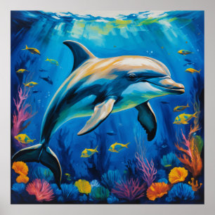 Oil Painting Dolphin Poster