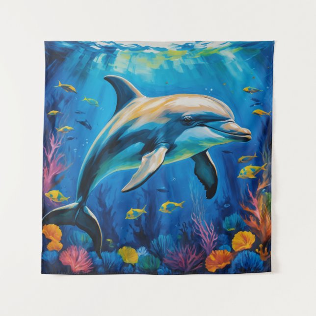 Oil Painting Dolphin Tapestry (Front)