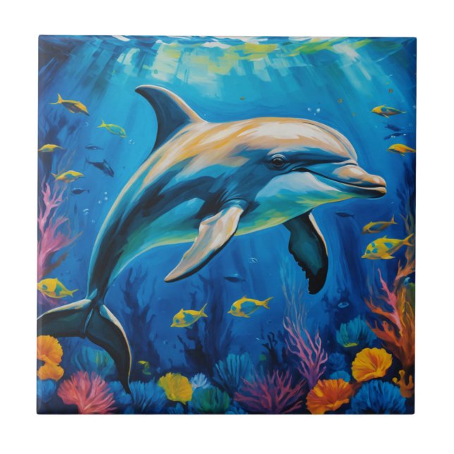Oil Painting Dolphin Tile (Front)