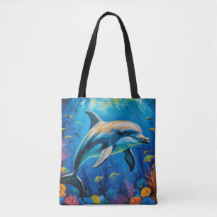 Oil Painting Dolphin Tote Bag