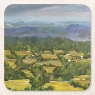 Oil Painting "Fields from Above" Landscape Square Paper Coaster