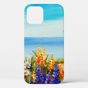 oil painting flowers near the sea, camomile field, iPhone 12 case