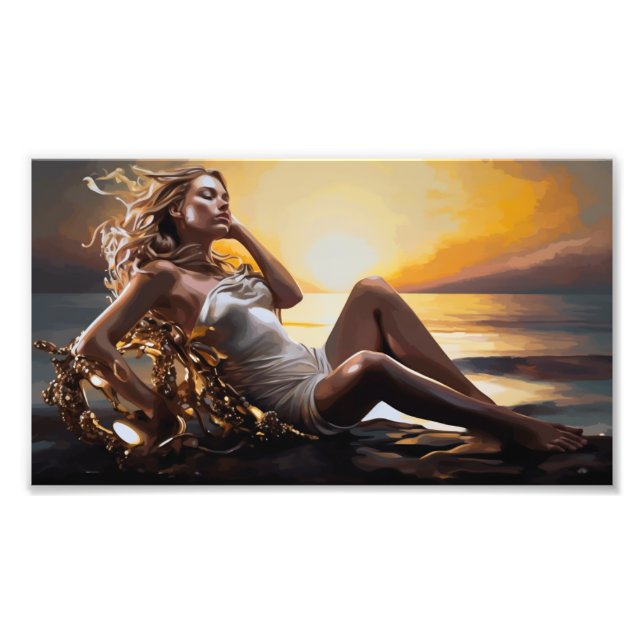 Oil Painting, Golden sea at sunset Photo Print (Front)