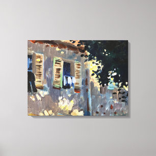 Oil painting house lit by the sun in France Canvas Print