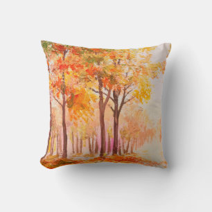 Oil painting landscape - colorful autumn forest cushion