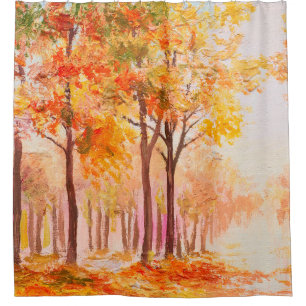 Oil painting landscape - colourful autumn forest shower curtain
