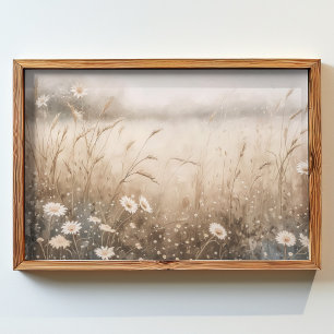 oil painting of a field of flowers and grass poster