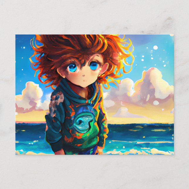 Oil Painting of an Anime Boy with Red Curly Hair Postcard (Front)